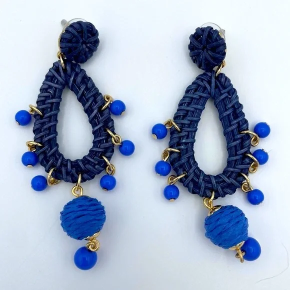 Lilly Pulitzer Blue Raffia Dangle Post Earrings NWT - Picture 3 of 3